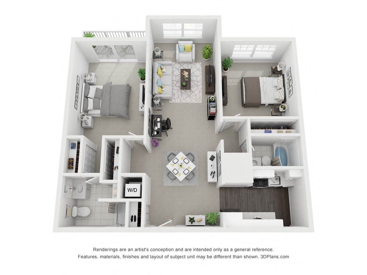 Floor plan for 2 beds, 2 baths, 1200 sqft